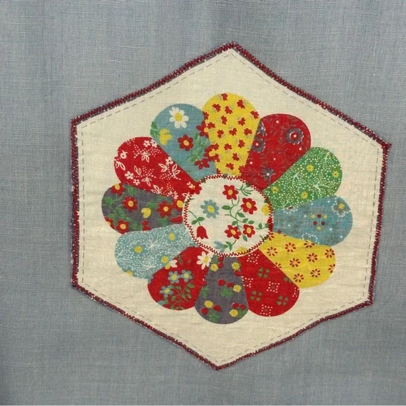 Vintage Blue Shirt with Colorful Patch Pockets Red Rick Rack Quilt - Picture 9 of 9